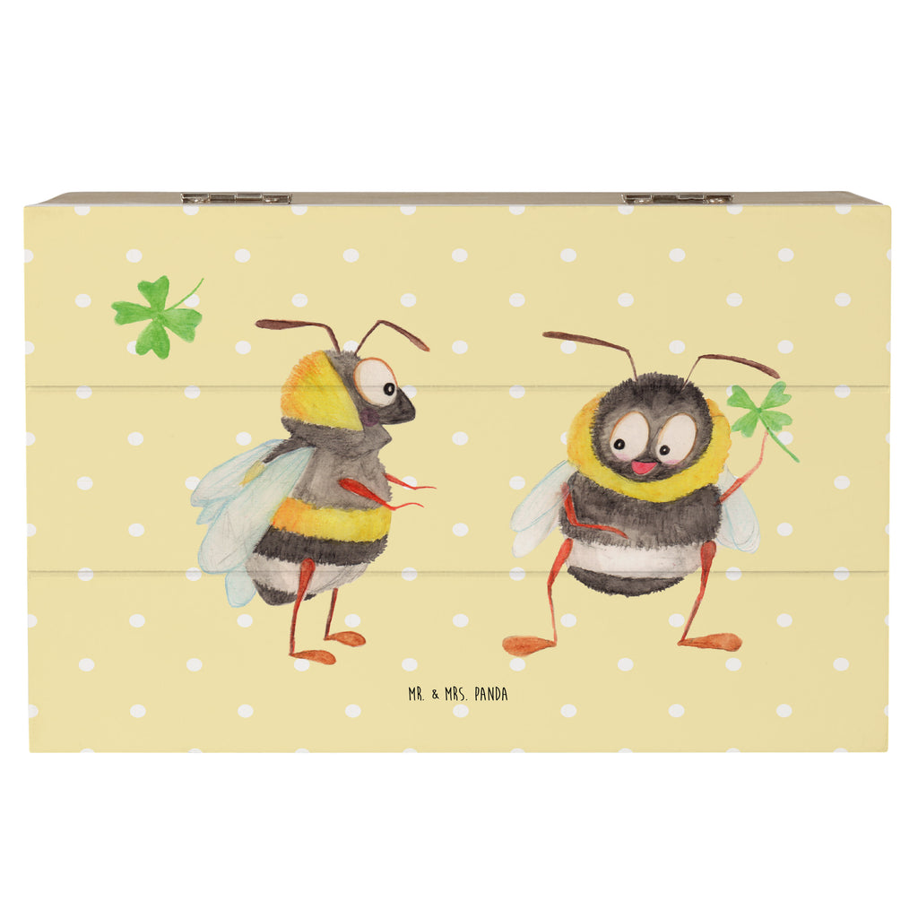 Holzkiste Hummeln mit Kleeblatt Holzkiste, Kiste, Schatzkiste, Truhe, Schatulle, XXL, Erinnerungsbox, Erinnerungskiste, Dekokiste, Aufbewahrungsbox, Tiermotive, Gute Laune, lustige Sprüche, Tiere, Hummel, Biene, Spruch positiv, Biene Deko, Spruch schön, glücklich sein, glücklich werden, Spruch fröhlich