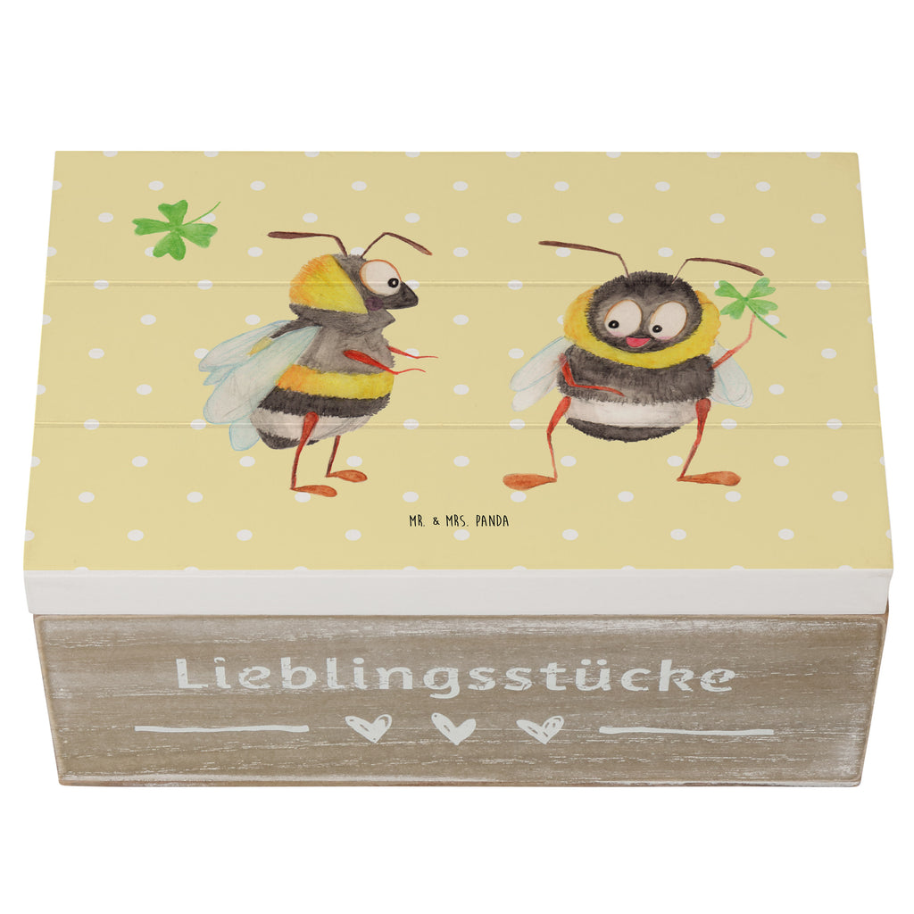 Holzkiste Hummeln mit Kleeblatt Holzkiste, Kiste, Schatzkiste, Truhe, Schatulle, XXL, Erinnerungsbox, Erinnerungskiste, Dekokiste, Aufbewahrungsbox, Tiermotive, Gute Laune, lustige Sprüche, Tiere, Hummel, Biene, Spruch positiv, Biene Deko, Spruch schön, glücklich sein, glücklich werden, Spruch fröhlich