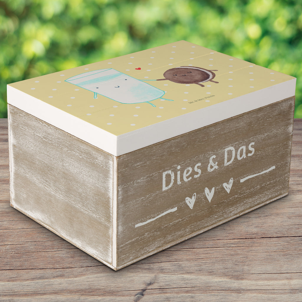 Holzkiste Milch & Keks Holzkiste, Kiste, Schatzkiste, Truhe, Schatulle, XXL, Erinnerungsbox, Erinnerungskiste, Dekokiste, Aufbewahrungsbox, Tiermotive, Gute Laune, lustige Sprüche, Tiere, Milk, Cookie, Milch, Keks, Kekse, Kaffee, Einladung Frühstück, Motiv süß, romantisch, perfektes Paar