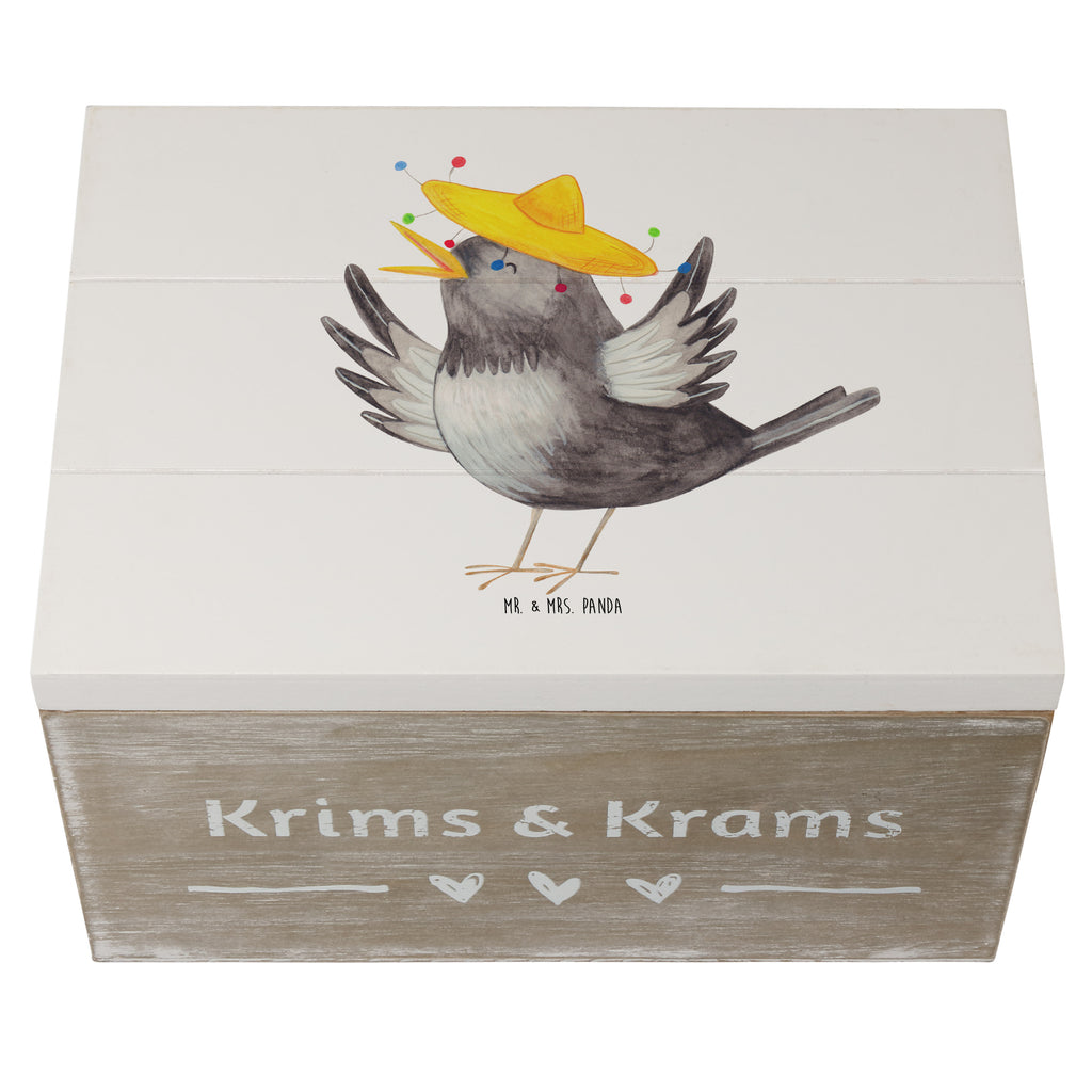 Holzkiste Rabe mit Sombrero Holzkiste, Kiste, Schatzkiste, Truhe, Schatulle, XXL, Erinnerungsbox, Erinnerungskiste, Dekokiste, Aufbewahrungsbox, Tiermotive, Gute Laune, lustige Sprüche, Tiere, Rabe, Vogel, Vögel, Spruch positiv, fröhlich sein, glücklich sein, Glück Spruch, froh, Elster, Motivation