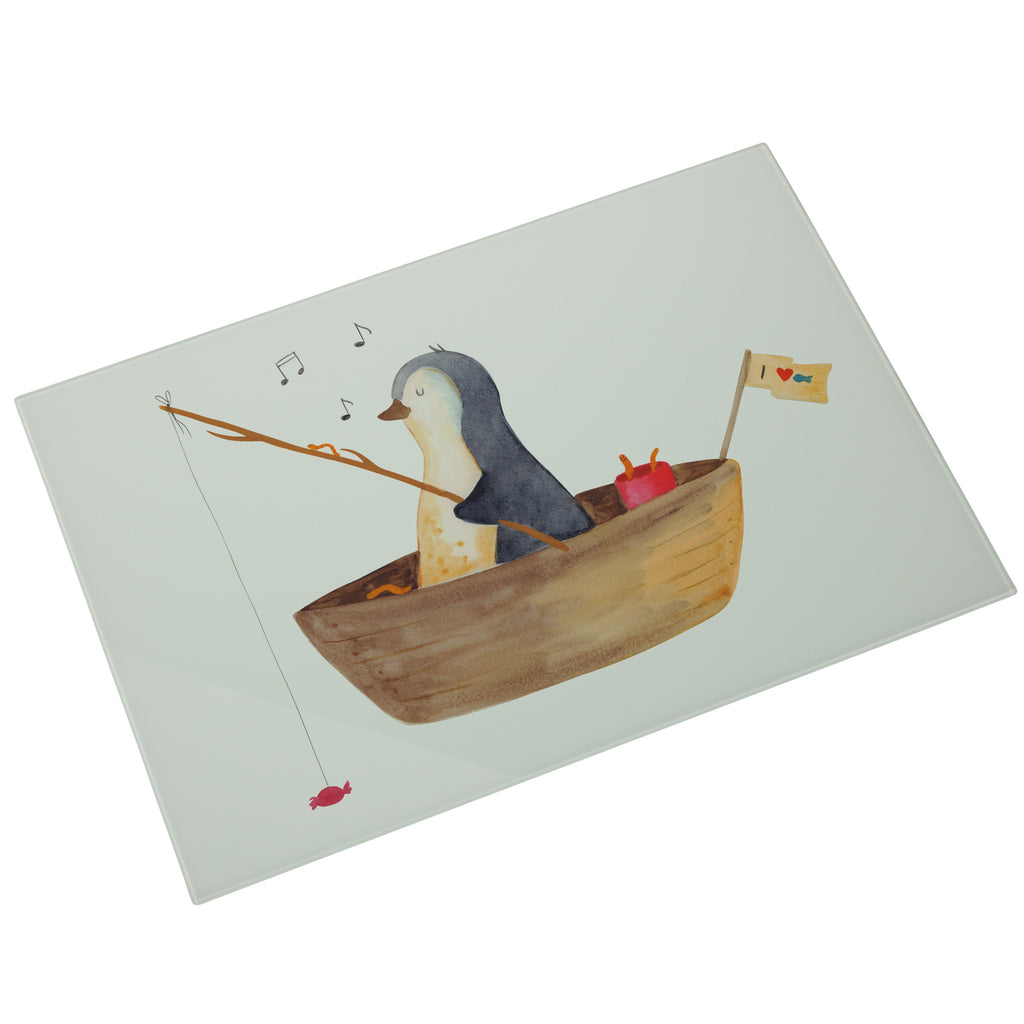 XL Glas Schneidbrett Pinguin Angelboot Glasschneidebrett, Schneidebrett, Frühstücksbrett, Küche, Pinguin, Pinguine, Angeln, Boot, Angelboot, Lebenslust, Leben, genießen, Motivation, Neustart, Neuanfang, Trennung, Scheidung, Geschenkidee Liebeskummer