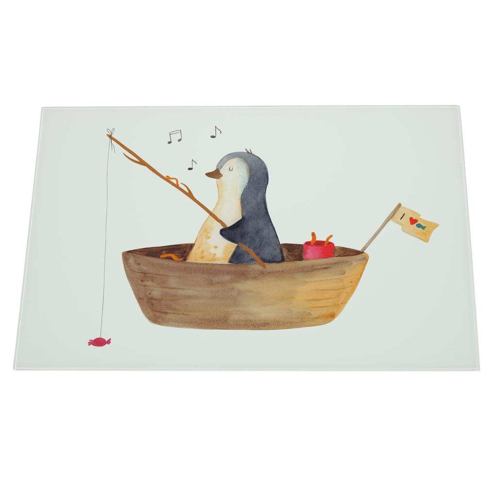 XL Glas Schneidbrett Pinguin Angelboot Glasschneidebrett, Schneidebrett, Frühstücksbrett, Küche, Pinguin, Pinguine, Angeln, Boot, Angelboot, Lebenslust, Leben, genießen, Motivation, Neustart, Neuanfang, Trennung, Scheidung, Geschenkidee Liebeskummer