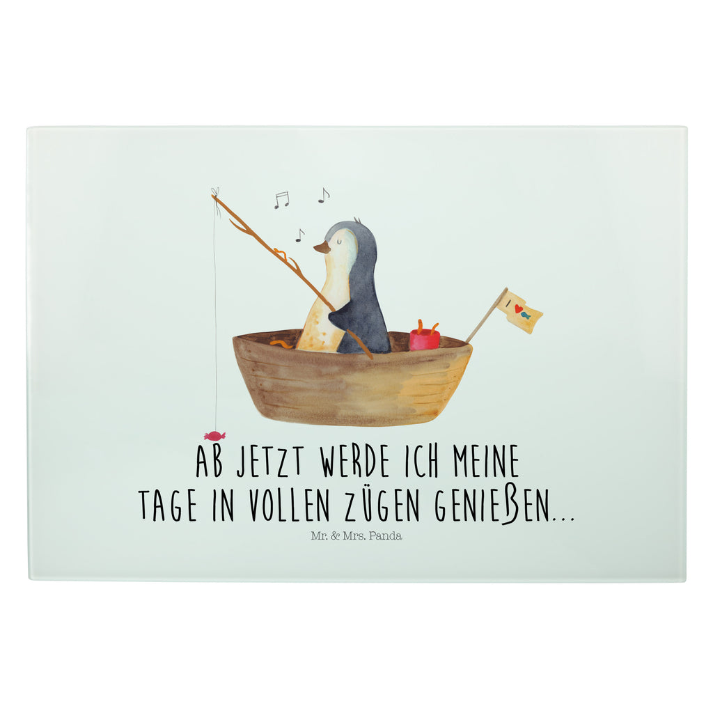 XL Glas Schneidbrett Pinguin Angelboot Glasschneidebrett, Schneidebrett, Frühstücksbrett, Küche, Pinguin, Pinguine, Angeln, Boot, Angelboot, Lebenslust, Leben, genießen, Motivation, Neustart, Neuanfang, Trennung, Scheidung, Geschenkidee Liebeskummer