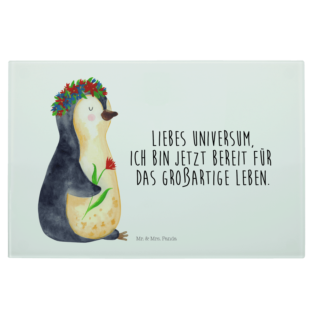 Medium Glas Schneidbrett Pinguin Blumenkranz Glasschneidebrett, Schneidebrett, Pinguin, Pinguine, Blumenkranz, Universum, Leben, Wünsche, Ziele, Lebensziele, Motivation, Lebenslust, Liebeskummer, Geschenkidee