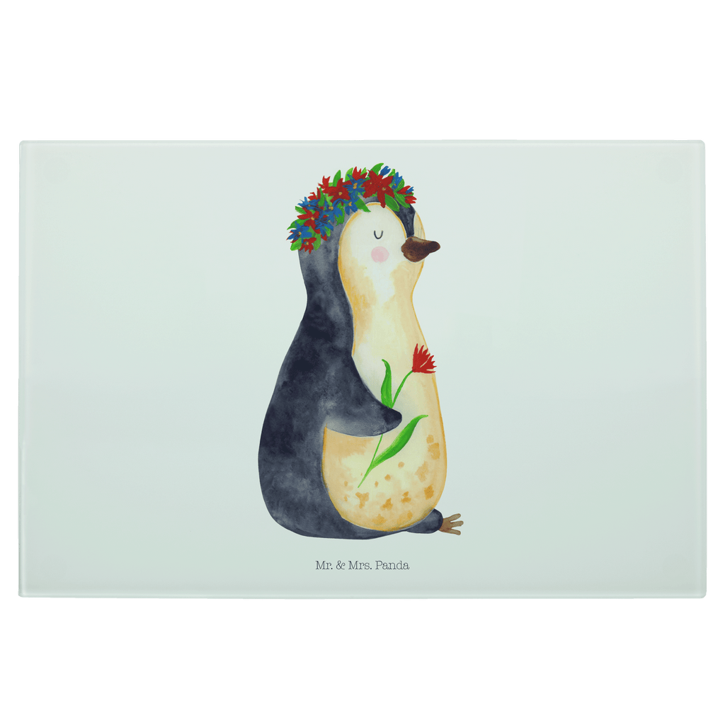 Medium Glas Schneidbrett Pinguin Blumenkranz Glasschneidebrett, Schneidebrett, Pinguin, Pinguine, Blumenkranz, Universum, Leben, Wünsche, Ziele, Lebensziele, Motivation, Lebenslust, Liebeskummer, Geschenkidee