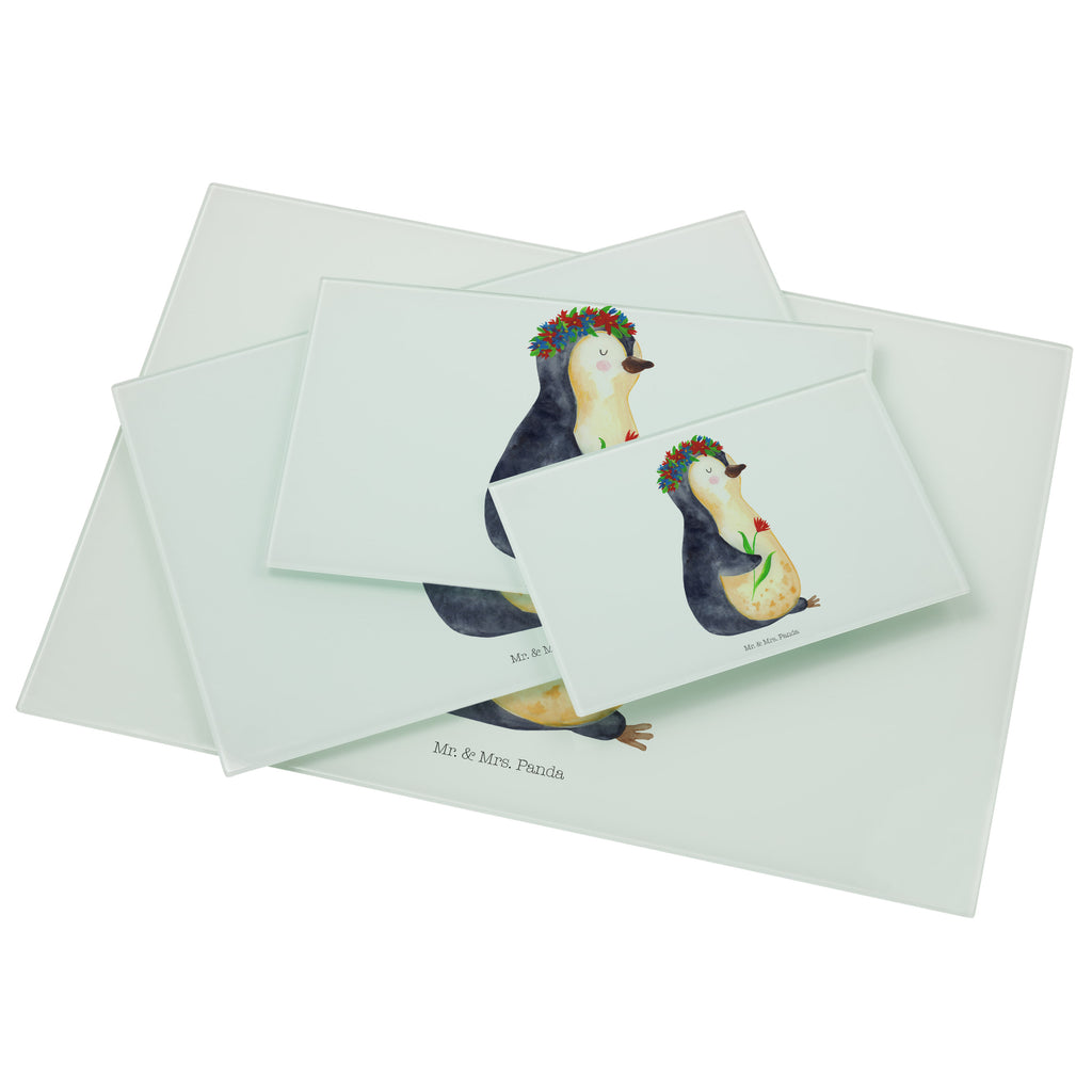 Medium Glas Schneidbrett Pinguin Blumenkranz Glasschneidebrett, Schneidebrett, Pinguin, Pinguine, Blumenkranz, Universum, Leben, Wünsche, Ziele, Lebensziele, Motivation, Lebenslust, Liebeskummer, Geschenkidee