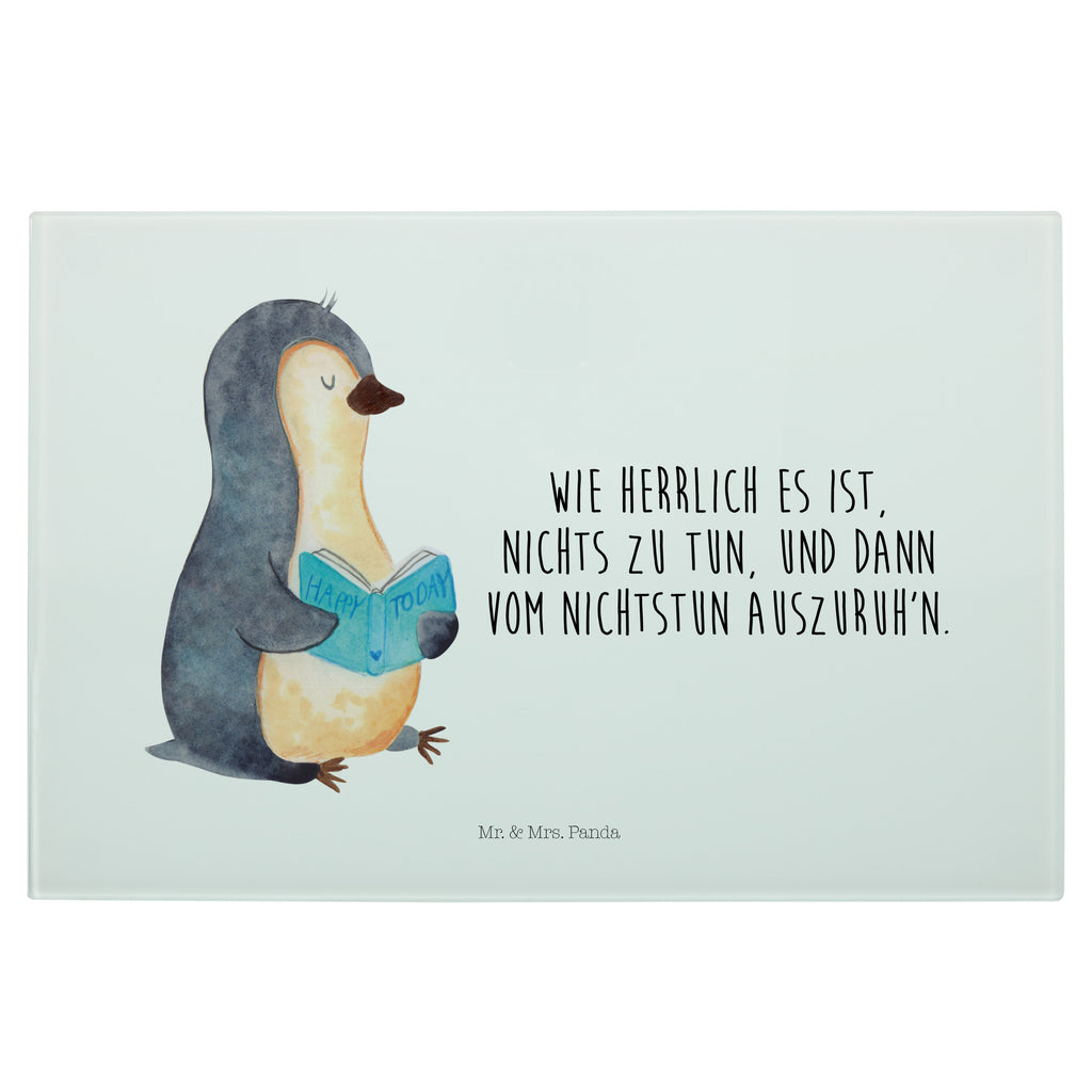 Medium Glas Schneidbrett Pinguin Buch Glasschneidebrett, Schneidebrett, Pinguin, Pinguine, Buch, Lesen, Bücherwurm, Nichtstun, Faulenzen, Ferien, Urlaub, Freizeit