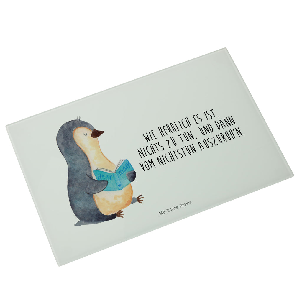 Medium Glas Schneidbrett Pinguin Buch Glasschneidebrett, Schneidebrett, Pinguin, Pinguine, Buch, Lesen, Bücherwurm, Nichtstun, Faulenzen, Ferien, Urlaub, Freizeit