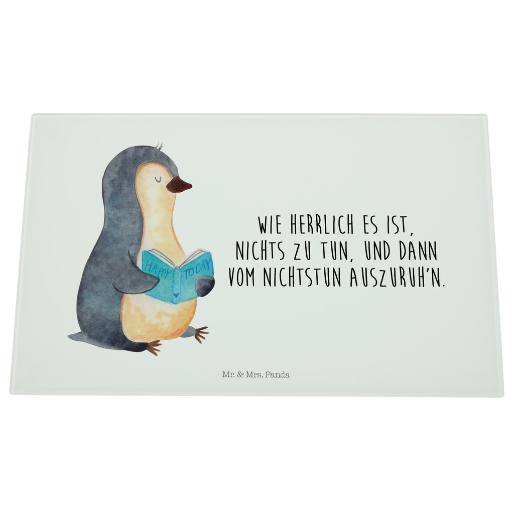 Medium Glas Schneidbrett Pinguin Buch Glasschneidebrett, Schneidebrett, Pinguin, Pinguine, Buch, Lesen, Bücherwurm, Nichtstun, Faulenzen, Ferien, Urlaub, Freizeit
