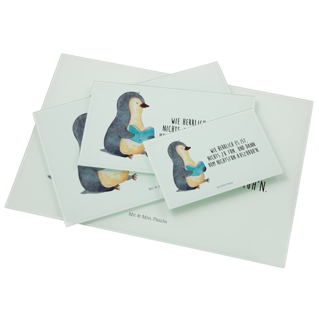 Medium Glas Schneidbrett Pinguin Buch Glasschneidebrett, Schneidebrett, Pinguin, Pinguine, Buch, Lesen, Bücherwurm, Nichtstun, Faulenzen, Ferien, Urlaub, Freizeit