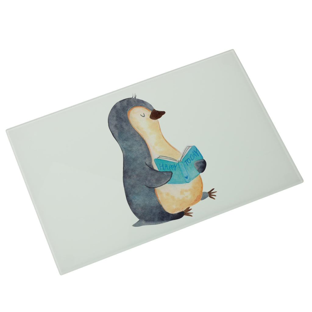 Medium Glas Schneidbrett Pinguin Buch Glasschneidebrett, Schneidebrett, Pinguin, Pinguine, Buch, Lesen, Bücherwurm, Nichtstun, Faulenzen, Ferien, Urlaub, Freizeit