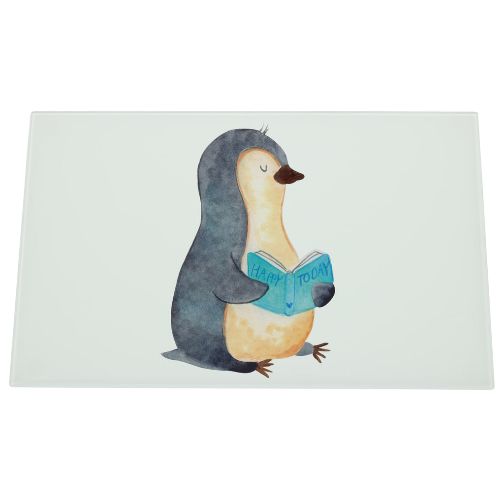Medium Glas Schneidbrett Pinguin Buch Glasschneidebrett, Schneidebrett, Pinguin, Pinguine, Buch, Lesen, Bücherwurm, Nichtstun, Faulenzen, Ferien, Urlaub, Freizeit