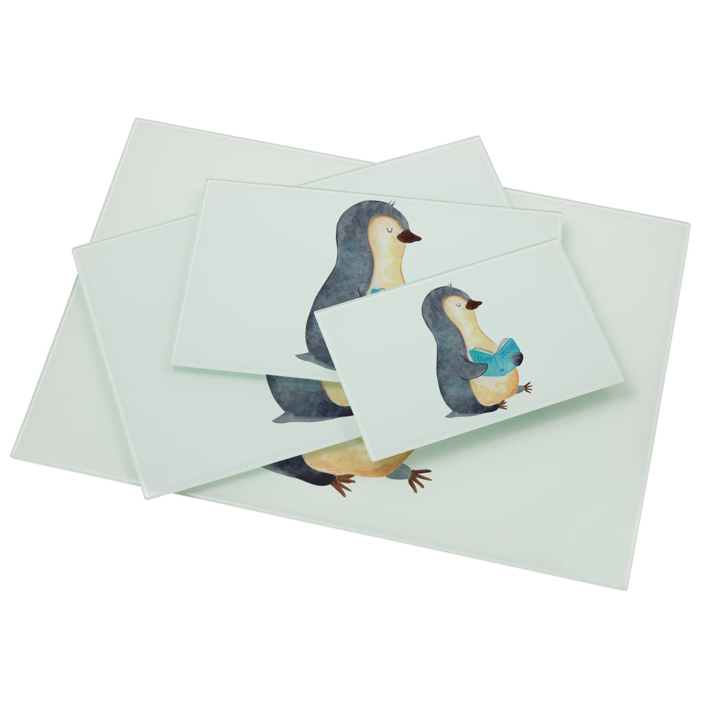 Medium Glas Schneidbrett Pinguin Buch Glasschneidebrett, Schneidebrett, Pinguin, Pinguine, Buch, Lesen, Bücherwurm, Nichtstun, Faulenzen, Ferien, Urlaub, Freizeit