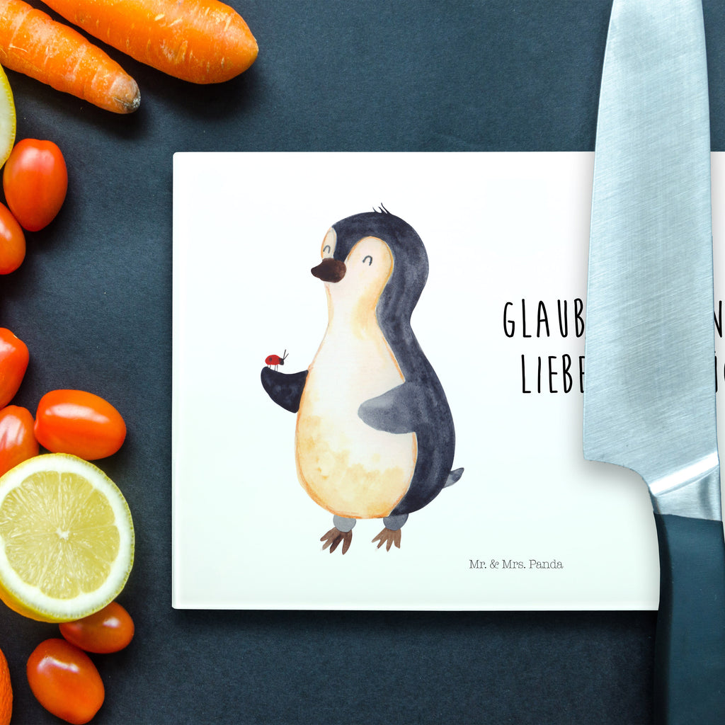 Medium Glas Schneidbrett Pinguin Marienkäfer Glasschneidebrett, Schneidebrett, Pinguin, Pinguine, Marienkäfer, Liebe, Wunder, Glück, Freude, Lebensfreude