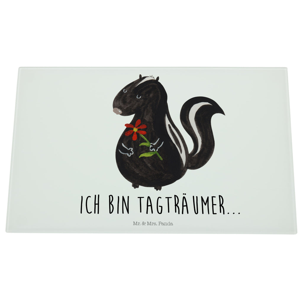 Medium Glas Schneidbrett Stinktier Blume Glasschneidebrett, Schneidebrett, Stinktier, Skunk, Wildtier, Raubtier, Stinker, Stinki, Tagträumer, verträumt, Dreams, Träume