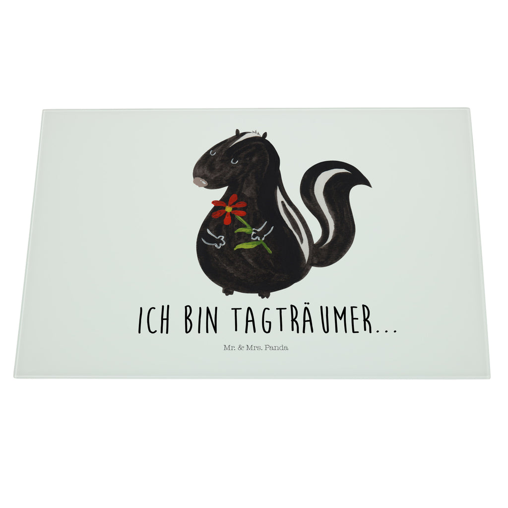 Medium Glas Schneidbrett Stinktier Blume Glasschneidebrett, Schneidebrett, Stinktier, Skunk, Wildtier, Raubtier, Stinker, Stinki, Tagträumer, verträumt, Dreams, Träume
