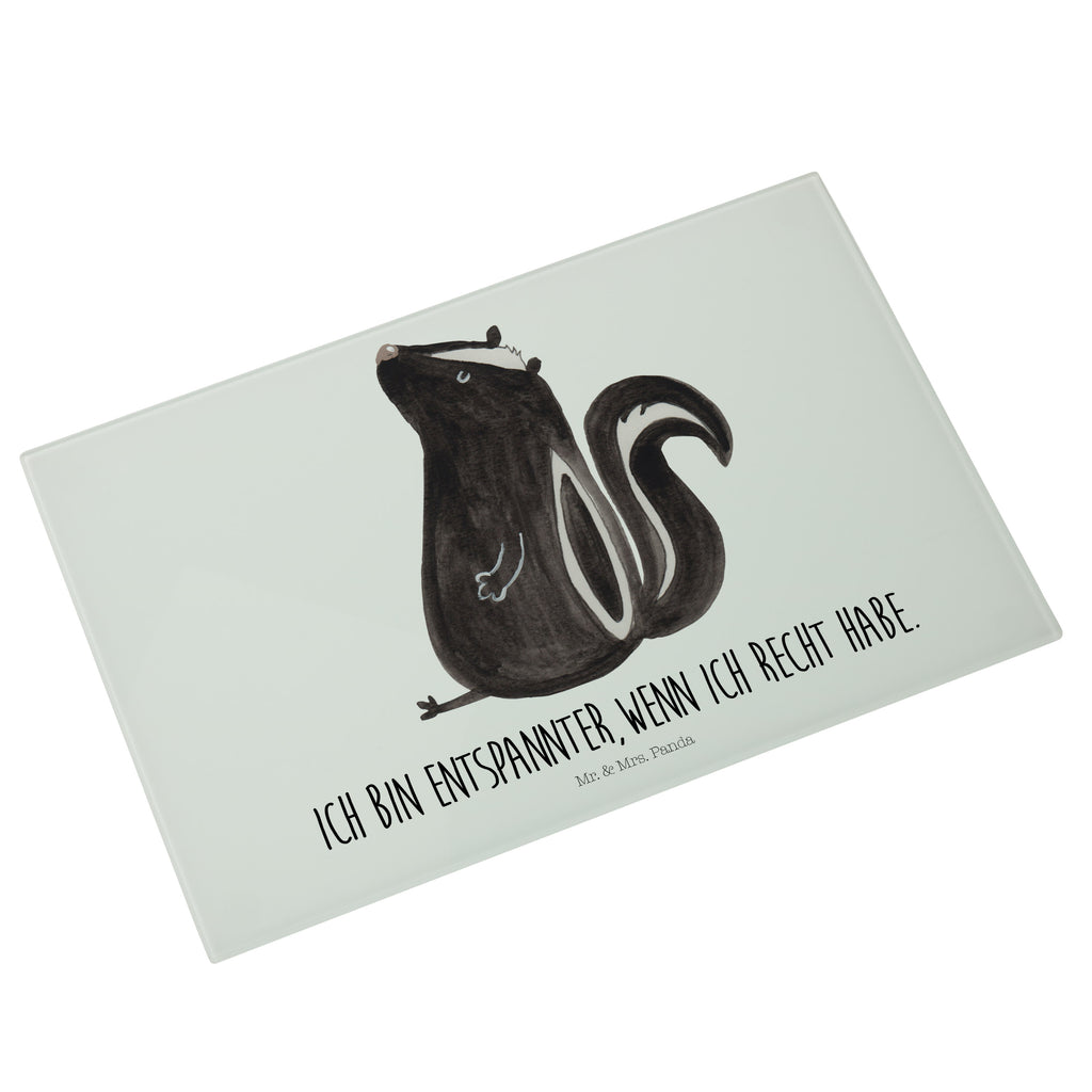 Medium Glas Schneidbrett Stinktier sitzend Glasschneidebrett, Schneidebrett, Stinktier, Skunk, Wildtier, Raubtier, Stinker, Stinki, Spruch, Büro, Recht, Besserwisser