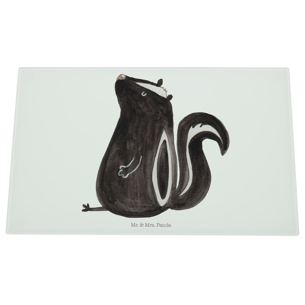 Medium Glas Schneidbrett Stinktier sitzend Glasschneidebrett, Schneidebrett, Stinktier, Skunk, Wildtier, Raubtier, Stinker, Stinki, Spruch, Büro, Recht, Besserwisser