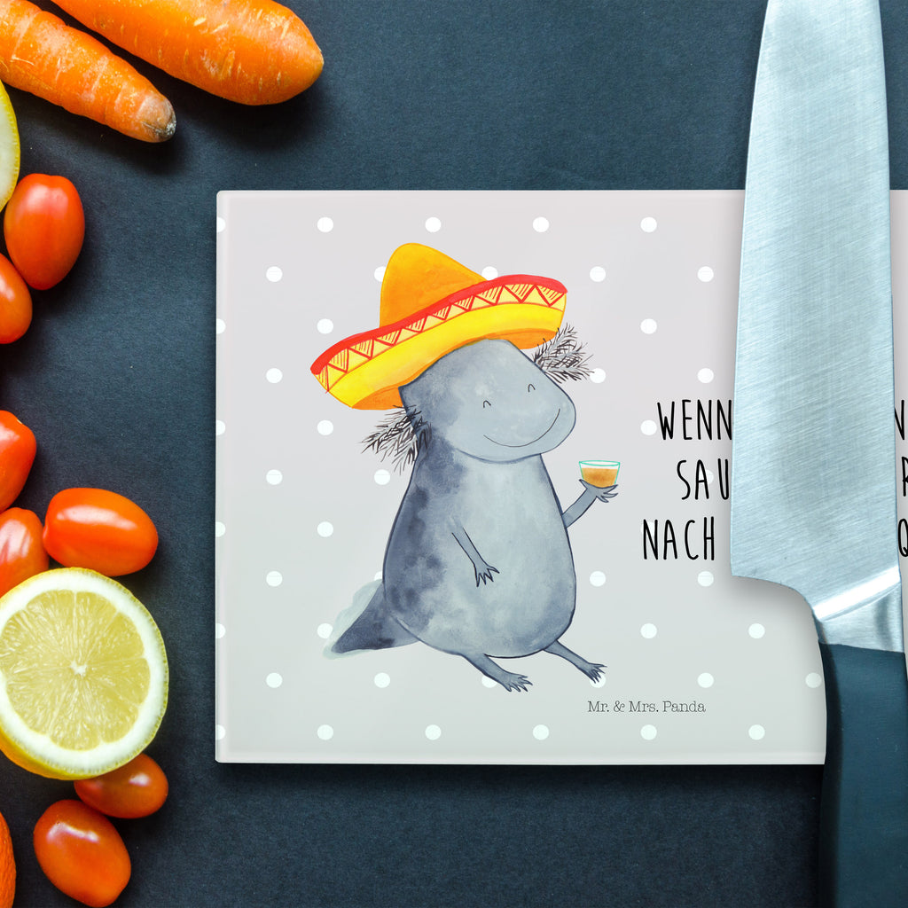 Medium Glas Schneidbrett Axolotl Tequila Glasschneidebrett, Schneidebrett, Axolotl, Molch, Mexico, Mexiko, Sombrero, Zitrone, Tequila, Motivation, Spruch, Schwanzlurch, Lurch, Lurche, Axolot, Feuerdrache, Feuersalamander