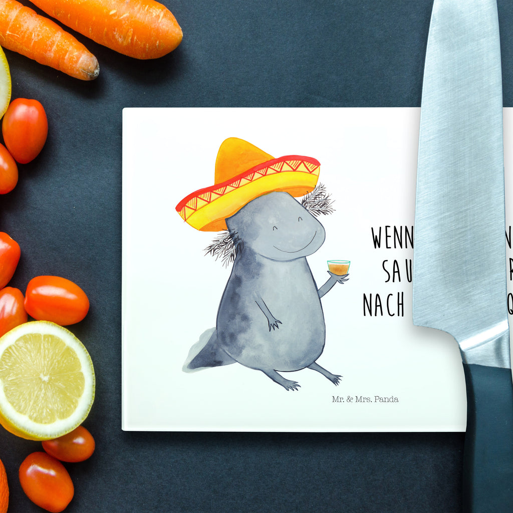 Medium Glas Schneidbrett Axolotl Tequila Glasschneidebrett, Schneidebrett, Axolotl, Molch, Mexico, Mexiko, Sombrero, Zitrone, Tequila, Motivation, Spruch, Schwanzlurch, Lurch, Lurche, Axolot, Feuerdrache, Feuersalamander