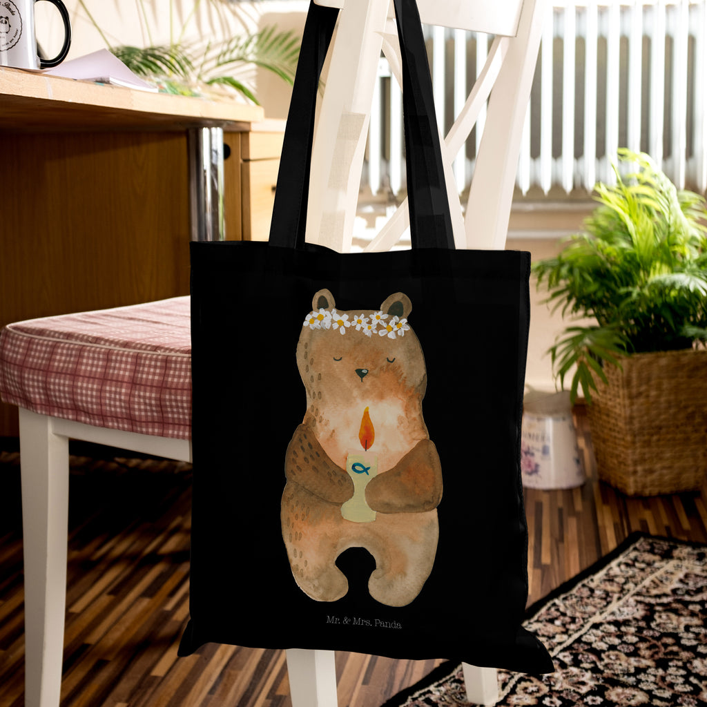 Tragetasche Kommunion-Bär Beuteltasche, Beutel, Einkaufstasche, Jutebeutel, Stoffbeutel, Bär, Teddy, Teddybär, Kommunion, Gottes Segen, Taufkerze, katholisch