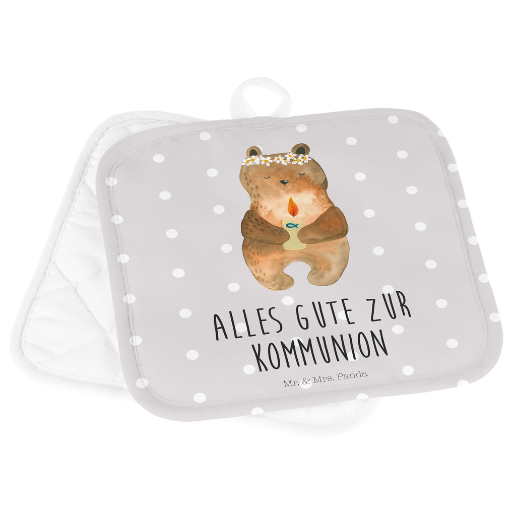 2er Set Topflappen  Kommunion-Bär Topflappen, Topfuntersetzer, Ofenhandschuh, Topflappen Set, Topflappen lustig, Topflappen mit Spruch, Bär, Teddy, Teddybär, Kommunion, Gottes Segen, Taufkerze, katholisch