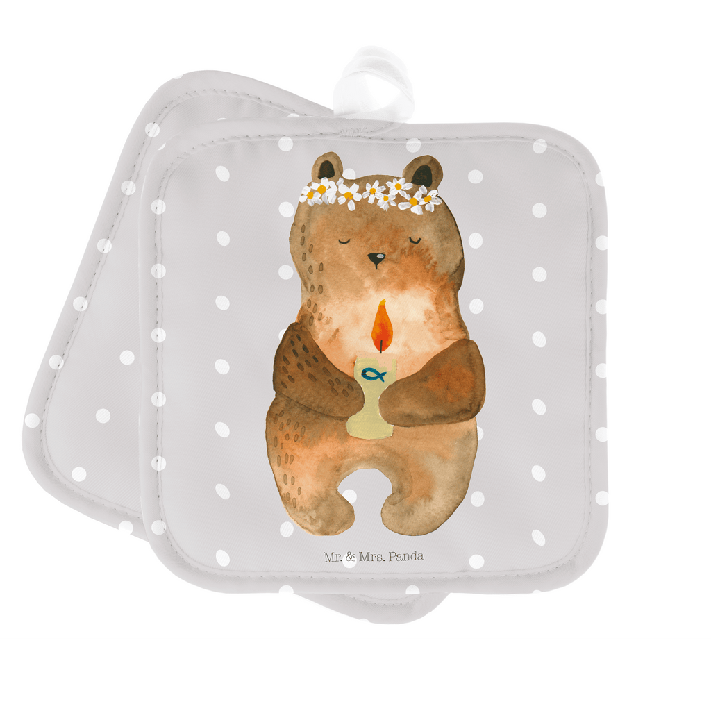 2er Set Topflappen  Kommunion-Bär Topflappen, Topfuntersetzer, Ofenhandschuh, Topflappen Set, Topflappen lustig, Topflappen mit Spruch, Bär, Teddy, Teddybär, Kommunion, Gottes Segen, Taufkerze, katholisch