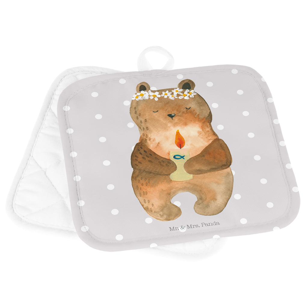 2er Set Topflappen  Kommunion-Bär Topflappen, Topfuntersetzer, Ofenhandschuh, Topflappen Set, Topflappen lustig, Topflappen mit Spruch, Bär, Teddy, Teddybär, Kommunion, Gottes Segen, Taufkerze, katholisch