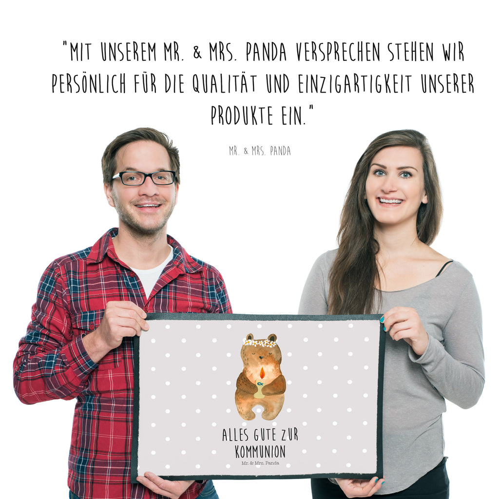 Fußmatte Kommunion-Bär Kommunion, Gottes Segen, Taufkerze, katholisch Türvorleger, Schmutzmatte, Fußabtreter, Matte, Schmutzfänger, Fußabstreifer, Schmutzfangmatte, Türmatte, Motivfußmatte,  Haustürmatte, Vorleger  Bär, Teddy, Teddybär