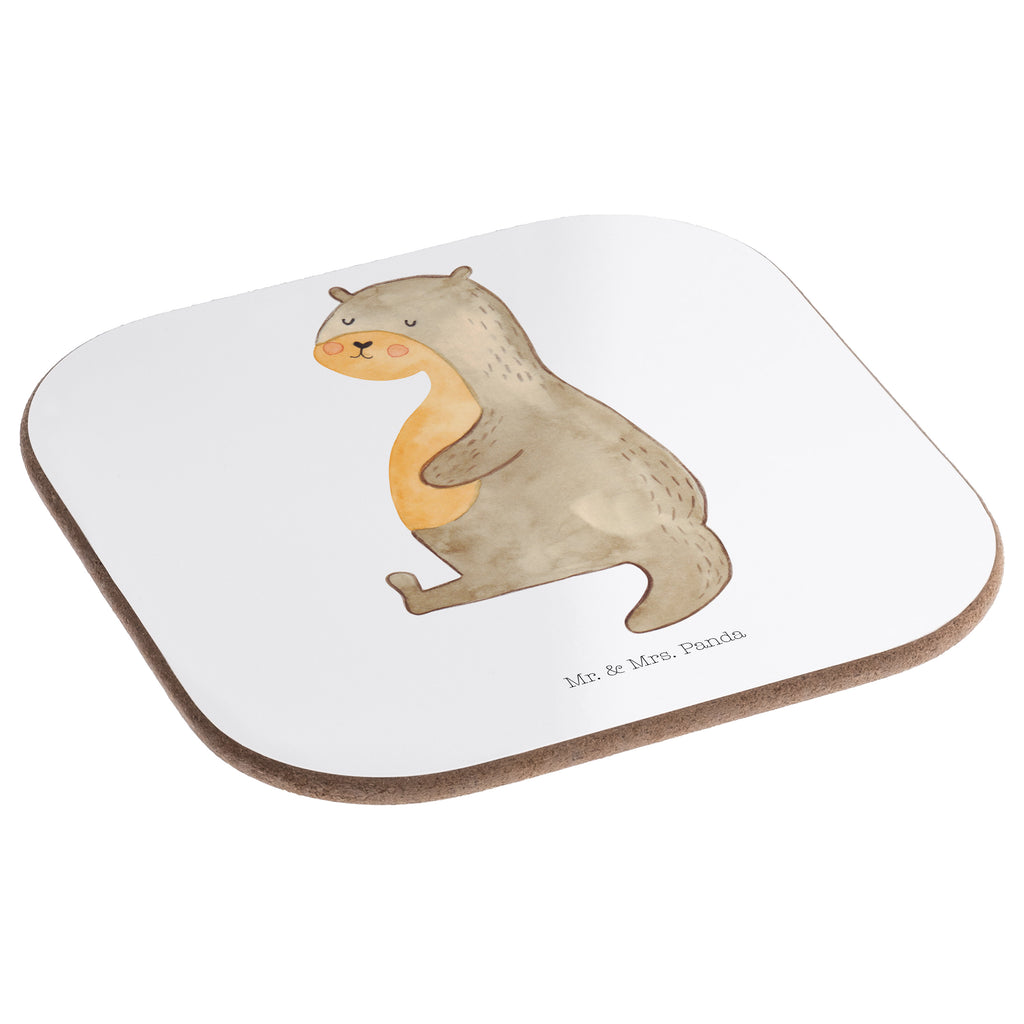 Quadratische Untersetzer Otter Bauch Bierdeckel, Glasuntersetzer, Untersetzer Gläser, Getränkeuntersetzer, Otter, Fischotter, Seeotter, Otter Seeotter See Otter