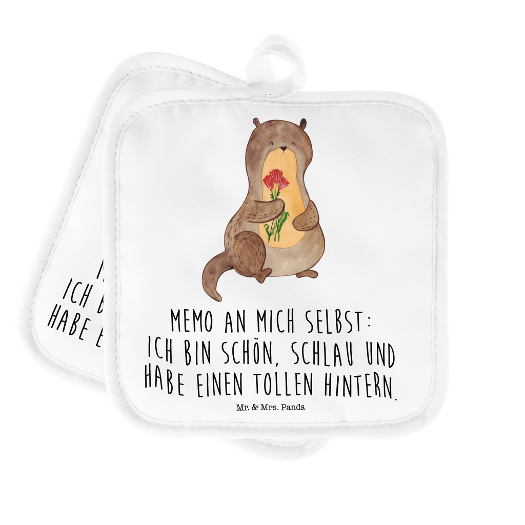 2er Set Topflappen  Otter Blumenstrauß Topflappen, Topfuntersetzer, Ofenhandschuh, Topflappen Set, Topflappen lustig, Topflappen mit Spruch, Otter, Fischotter, Seeotter, Otter Seeotter See Otter