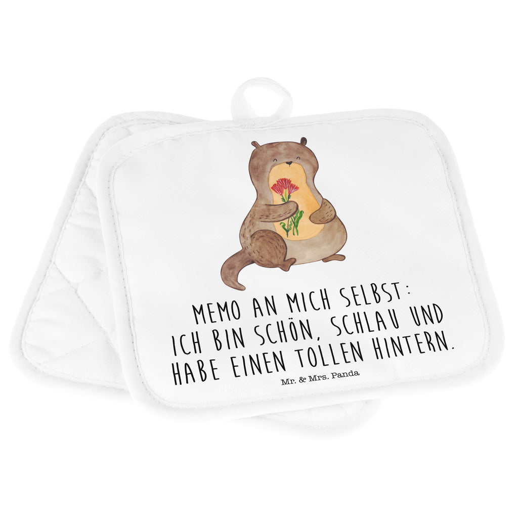 2er Set Topflappen  Otter Blumenstrauß Topflappen, Topfuntersetzer, Ofenhandschuh, Topflappen Set, Topflappen lustig, Topflappen mit Spruch, Otter, Fischotter, Seeotter, Otter Seeotter See Otter