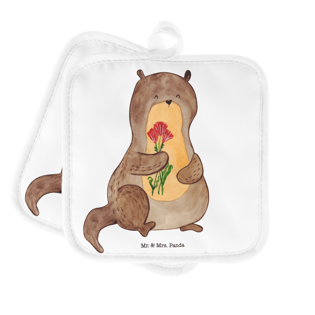 2er Set Topflappen  Otter Blumenstrauß Topflappen, Topfuntersetzer, Ofenhandschuh, Topflappen Set, Topflappen lustig, Topflappen mit Spruch, Otter, Fischotter, Seeotter, Otter Seeotter See Otter