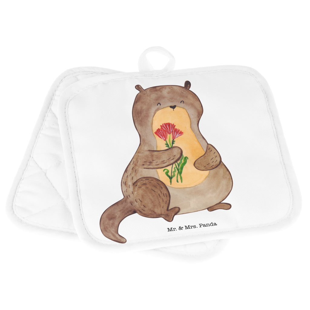 2er Set Topflappen  Otter Blumenstrauß Topflappen, Topfuntersetzer, Ofenhandschuh, Topflappen Set, Topflappen lustig, Topflappen mit Spruch, Otter, Fischotter, Seeotter, Otter Seeotter See Otter