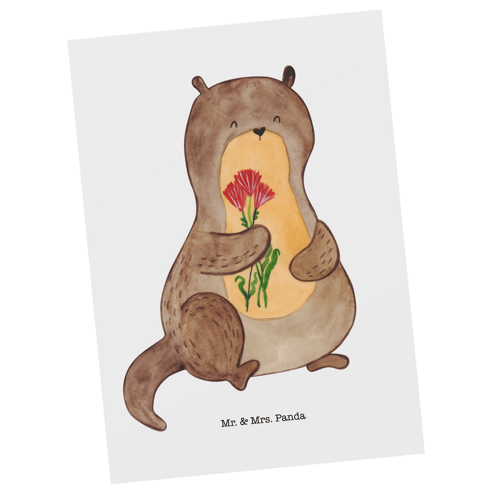 Postkarte Otter Blumenstrauß Geschenkkarte, Grußkarte, Karte, Einladung, Ansichtskarte, Geburtstagskarte, Einladungskarte, Otter, Fischotter, Seeotter, Otter Seeotter See Otter