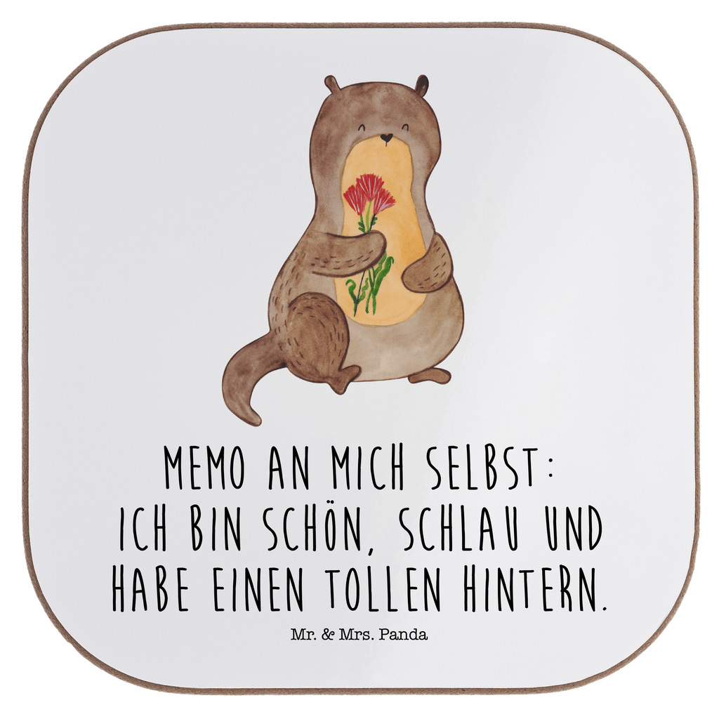 Quadratische Untersetzer Otter Blumenstrauß Bierdeckel, Glasuntersetzer, Untersetzer Gläser, Getränkeuntersetzer, Otter, Fischotter, Seeotter, Otter Seeotter See Otter