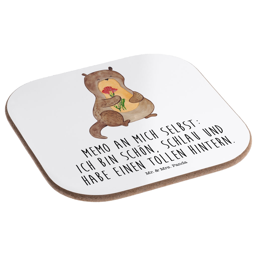 Quadratische Untersetzer Otter Blumenstrauß Bierdeckel, Glasuntersetzer, Untersetzer Gläser, Getränkeuntersetzer, Otter, Fischotter, Seeotter, Otter Seeotter See Otter