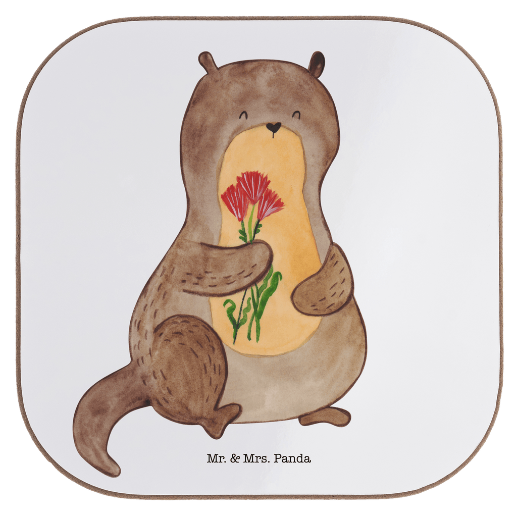 Quadratische Untersetzer Otter Blumenstrauß Bierdeckel, Glasuntersetzer, Untersetzer Gläser, Getränkeuntersetzer, Otter, Fischotter, Seeotter, Otter Seeotter See Otter