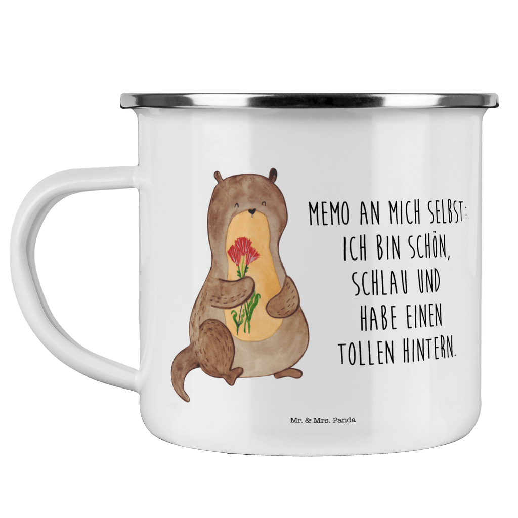 Camping Emaille Tasse Otter Blumenstrauß Campingtasse, Trinkbecher, Metalltasse, Outdoor Tasse, Emaille Trinkbecher, Blechtasse Outdoor, Emaille Campingbecher, Edelstahl Trinkbecher, Metalltasse für Camping, Kaffee Blechtasse, Camping Tasse Metall, Otter, Fischotter, Seeotter, Otter Seeotter See Otter