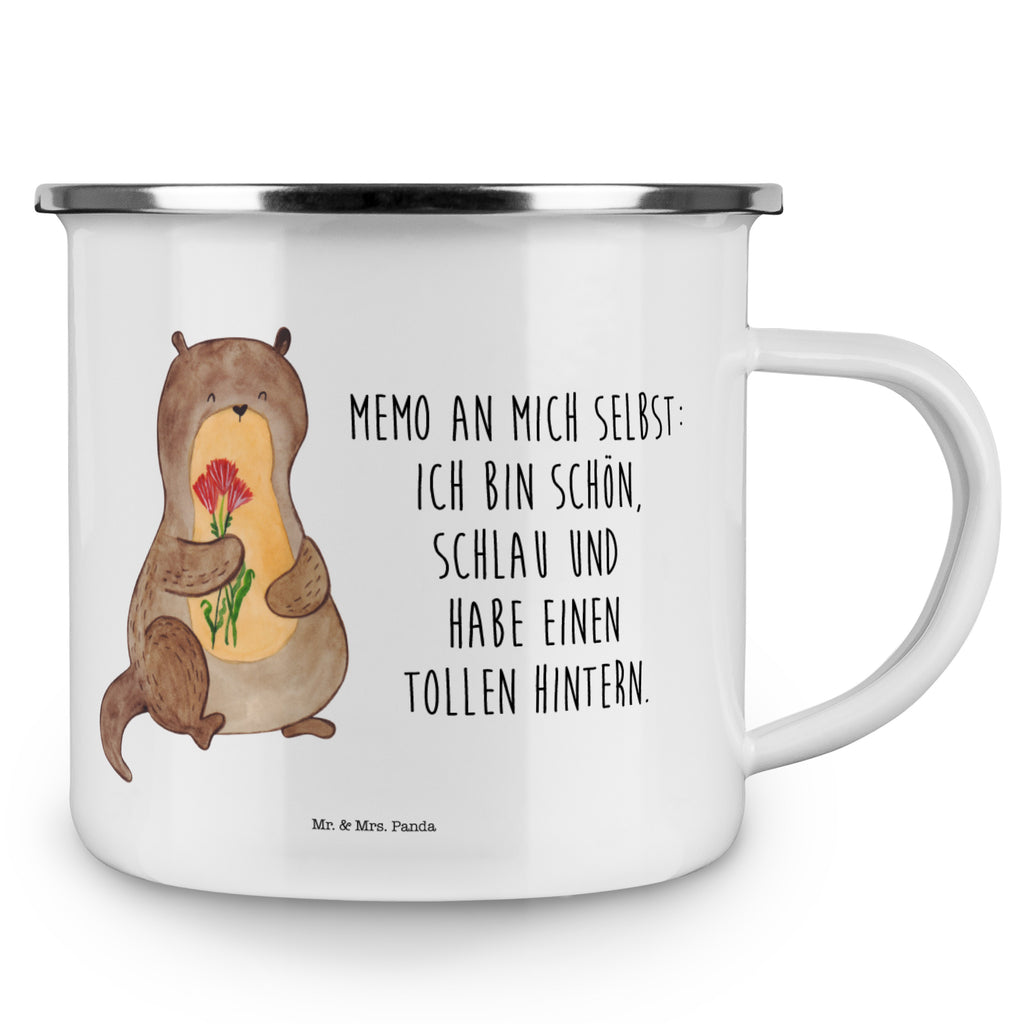 Camping Emaille Tasse Otter Blumenstrauß Campingtasse, Trinkbecher, Metalltasse, Outdoor Tasse, Emaille Trinkbecher, Blechtasse Outdoor, Emaille Campingbecher, Edelstahl Trinkbecher, Metalltasse für Camping, Kaffee Blechtasse, Camping Tasse Metall, Otter, Fischotter, Seeotter, Otter Seeotter See Otter