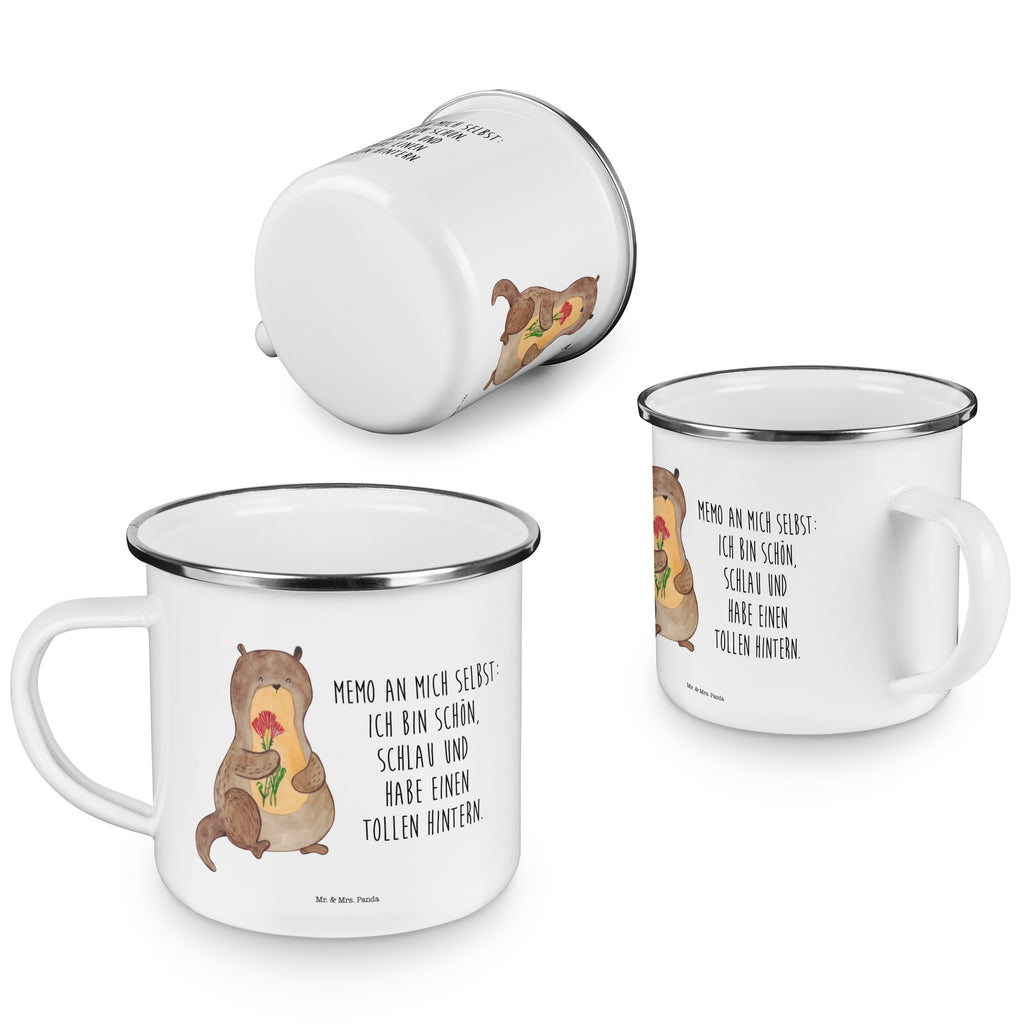 Camping Emaille Tasse Otter Blumenstrauß Campingtasse, Trinkbecher, Metalltasse, Outdoor Tasse, Emaille Trinkbecher, Blechtasse Outdoor, Emaille Campingbecher, Edelstahl Trinkbecher, Metalltasse für Camping, Kaffee Blechtasse, Camping Tasse Metall, Otter, Fischotter, Seeotter, Otter Seeotter See Otter