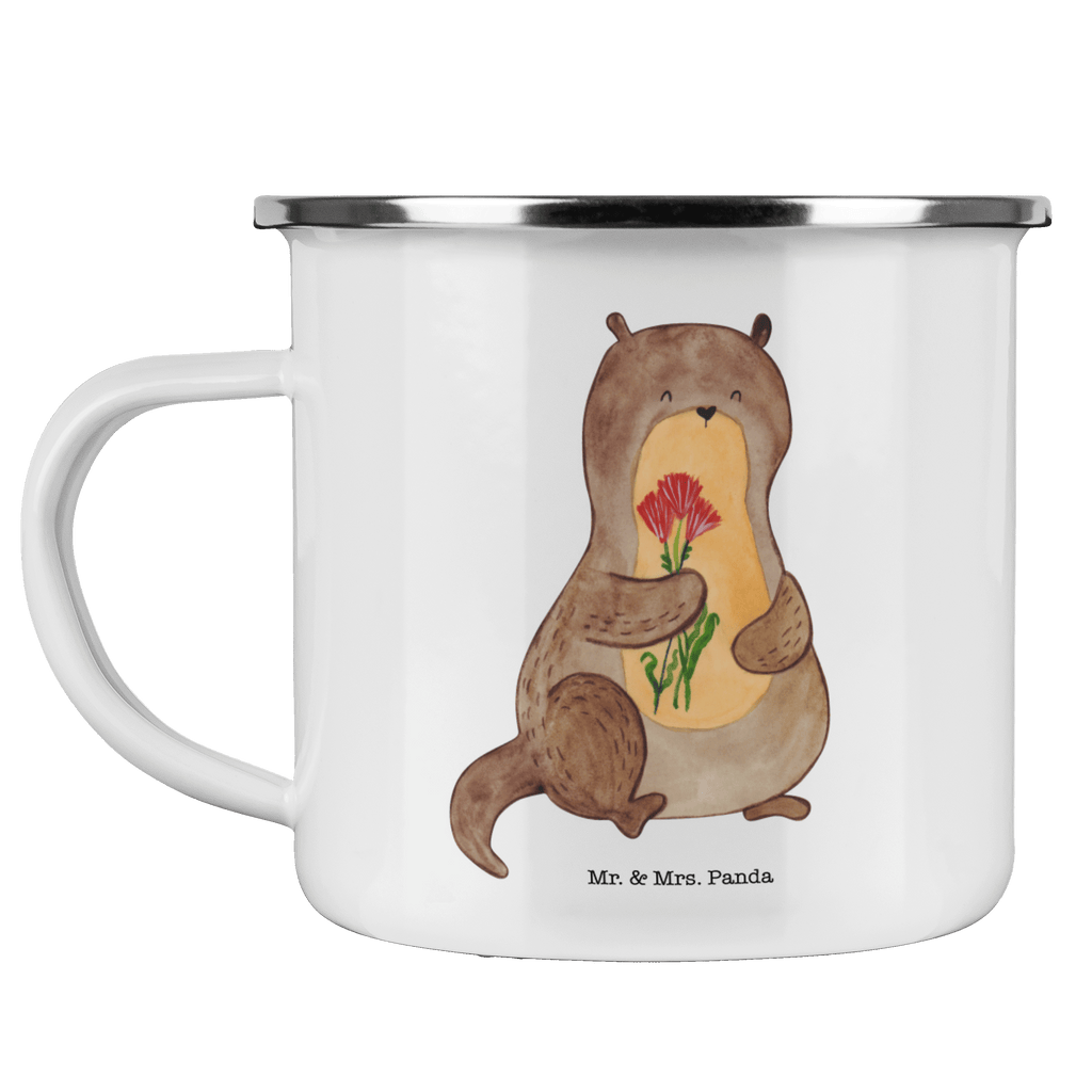 Camping Emaille Tasse Otter Blumenstrauß Campingtasse, Trinkbecher, Metalltasse, Outdoor Tasse, Emaille Trinkbecher, Blechtasse Outdoor, Emaille Campingbecher, Edelstahl Trinkbecher, Metalltasse für Camping, Kaffee Blechtasse, Camping Tasse Metall, Otter, Fischotter, Seeotter, Otter Seeotter See Otter
