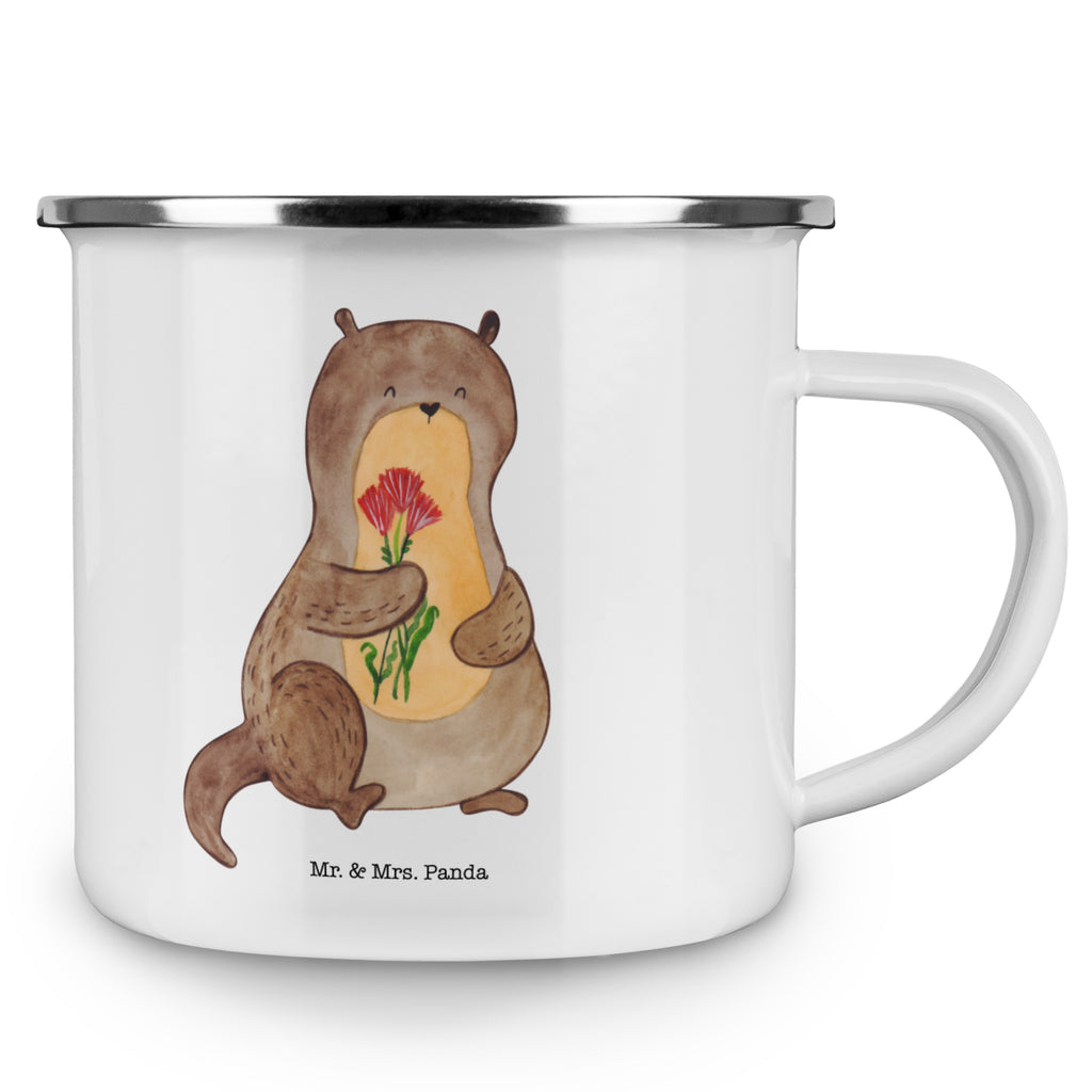 Camping Emaille Tasse Otter Blumenstrauß Campingtasse, Trinkbecher, Metalltasse, Outdoor Tasse, Emaille Trinkbecher, Blechtasse Outdoor, Emaille Campingbecher, Edelstahl Trinkbecher, Metalltasse für Camping, Kaffee Blechtasse, Camping Tasse Metall, Otter, Fischotter, Seeotter, Otter Seeotter See Otter