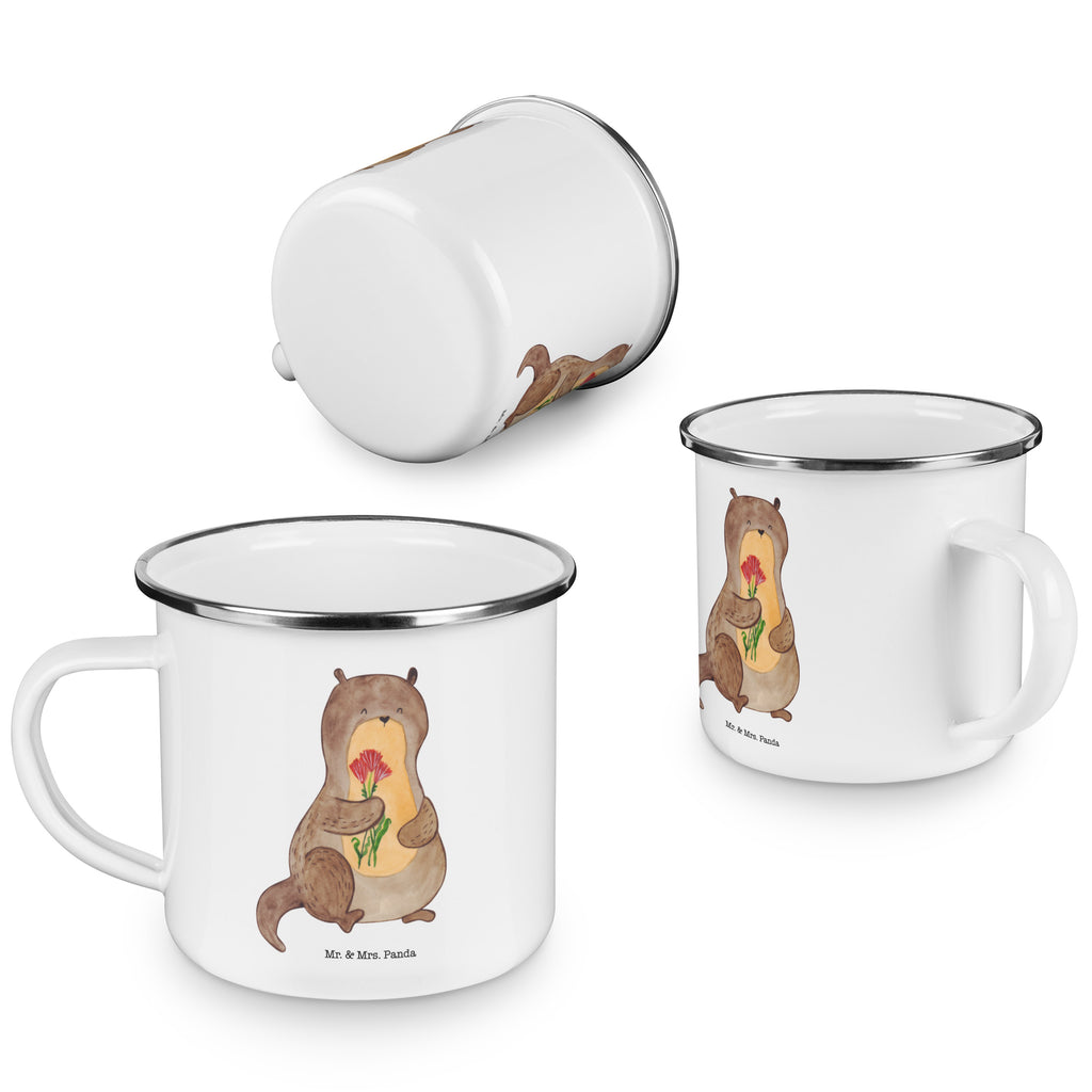 Camping Emaille Tasse Otter Blumenstrauß Campingtasse, Trinkbecher, Metalltasse, Outdoor Tasse, Emaille Trinkbecher, Blechtasse Outdoor, Emaille Campingbecher, Edelstahl Trinkbecher, Metalltasse für Camping, Kaffee Blechtasse, Camping Tasse Metall, Otter, Fischotter, Seeotter, Otter Seeotter See Otter