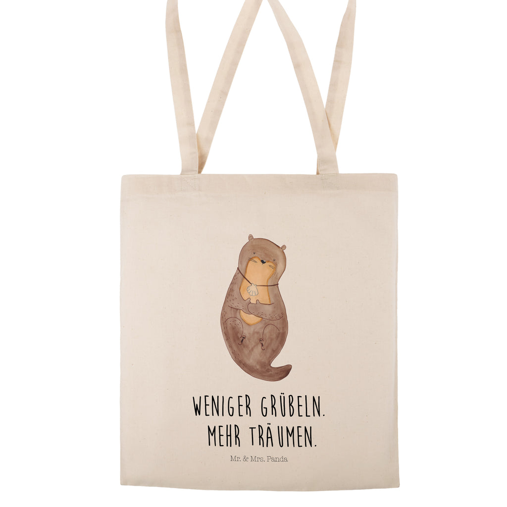 Tragetasche Otter mit Muschelmedaillon Beuteltasche, Beutel, Einkaufstasche, Jutebeutel, Stoffbeutel, Otter, Fischotter, Seeotter, Otterliebe, grübeln, träumen, Motivation, Tagträumen, Büro