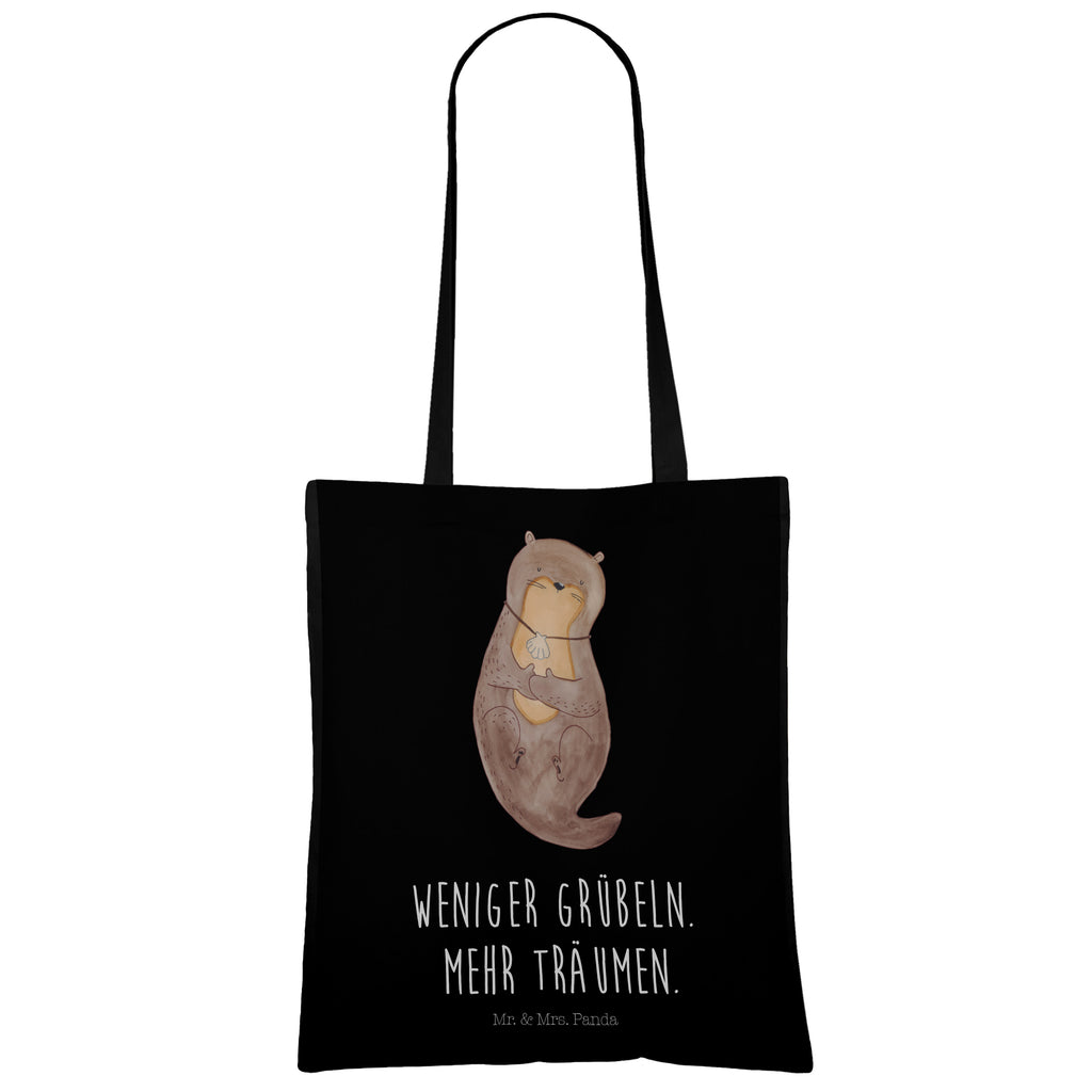 Tragetasche Otter mit Muschelmedaillon Beuteltasche, Beutel, Einkaufstasche, Jutebeutel, Stoffbeutel, Otter, Fischotter, Seeotter, Otterliebe, grübeln, träumen, Motivation, Tagträumen, Büro