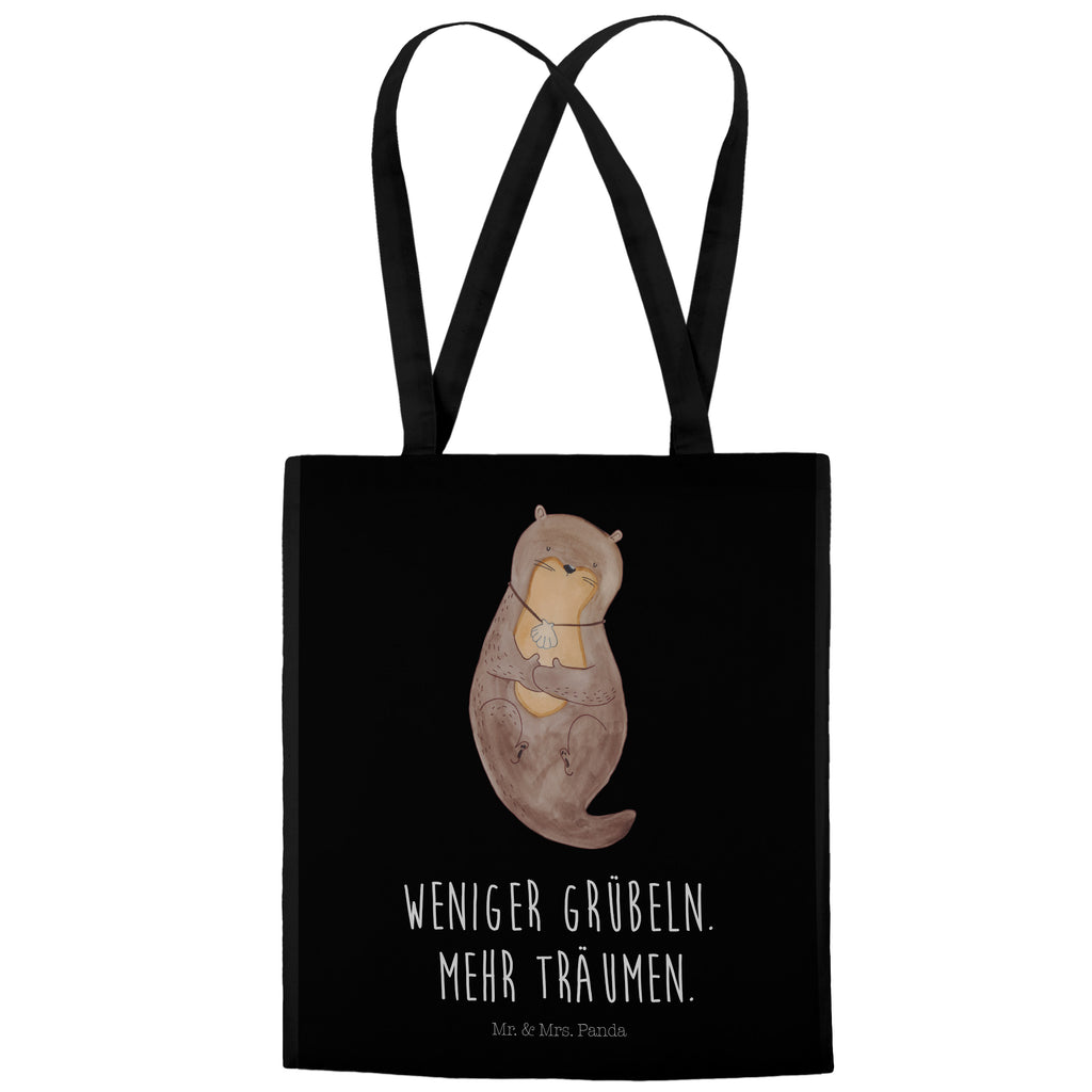 Tragetasche Otter mit Muschelmedaillon Beuteltasche, Beutel, Einkaufstasche, Jutebeutel, Stoffbeutel, Otter, Fischotter, Seeotter, Otterliebe, grübeln, träumen, Motivation, Tagträumen, Büro