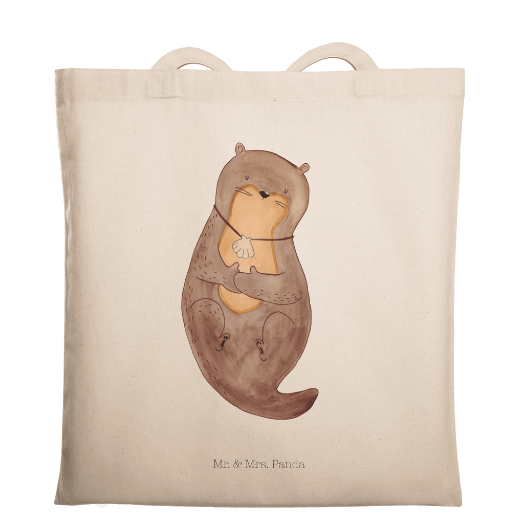 Tragetasche Otter mit Muschelmedaillon Beuteltasche, Beutel, Einkaufstasche, Jutebeutel, Stoffbeutel, Otter, Fischotter, Seeotter, Otterliebe, grübeln, träumen, Motivation, Tagträumen, Büro