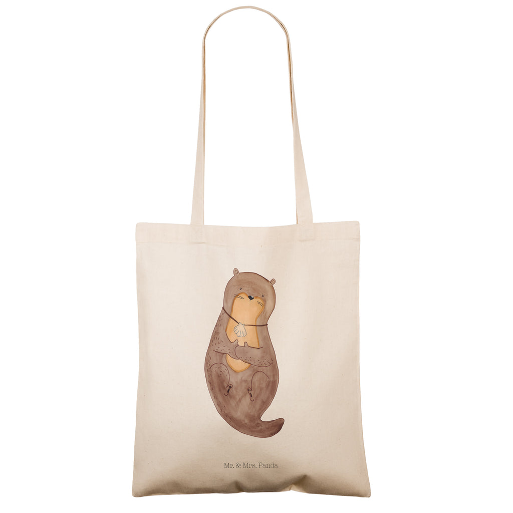 Tragetasche Otter mit Muschelmedaillon Beuteltasche, Beutel, Einkaufstasche, Jutebeutel, Stoffbeutel, Otter, Fischotter, Seeotter, Otterliebe, grübeln, träumen, Motivation, Tagträumen, Büro