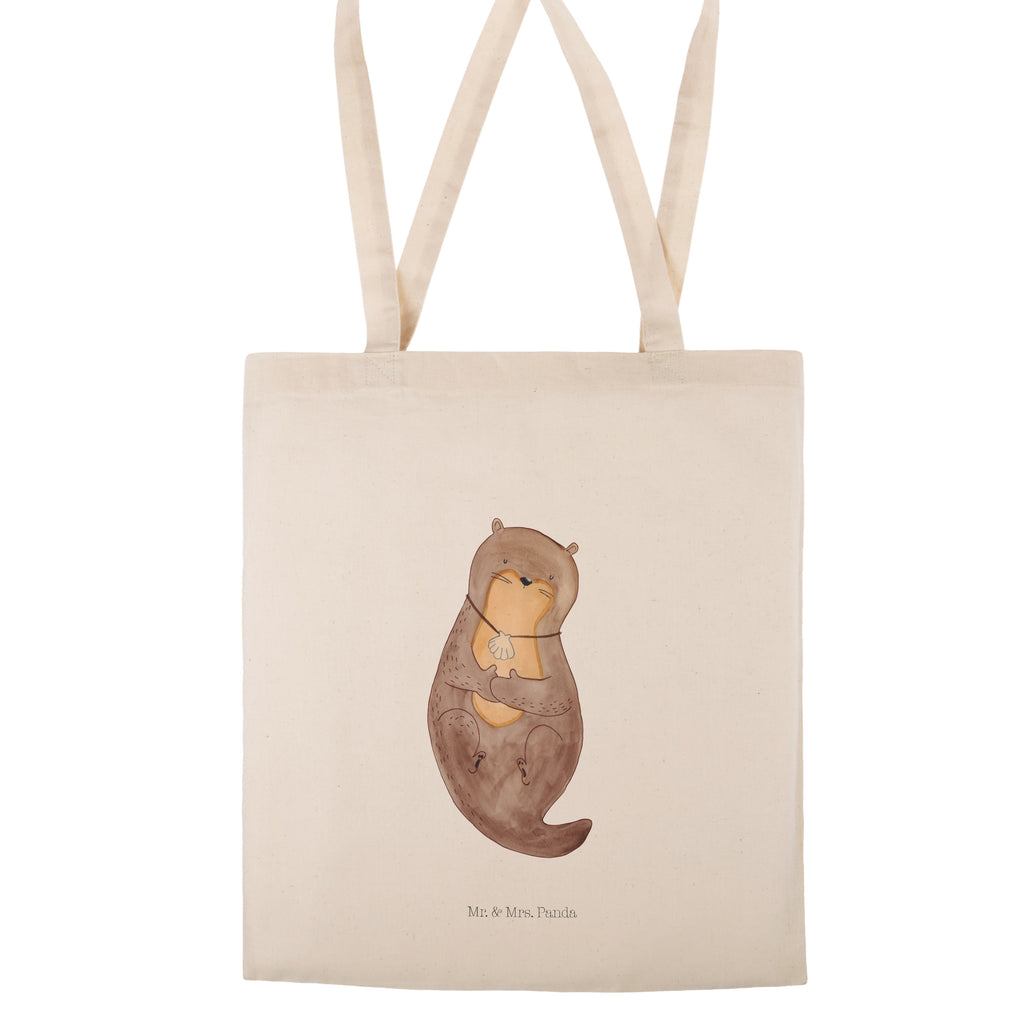 Tragetasche Otter mit Muschelmedaillon Beuteltasche, Beutel, Einkaufstasche, Jutebeutel, Stoffbeutel, Otter, Fischotter, Seeotter, Otterliebe, grübeln, träumen, Motivation, Tagträumen, Büro